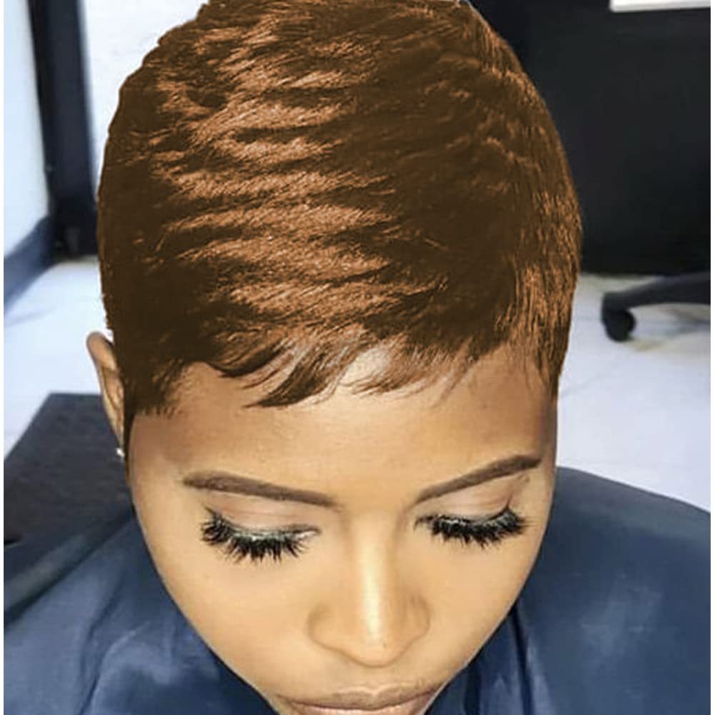 BingSing Short Wig for Black Women Dark Brown Pixie Cut Wig for Women Auburn Short Pixie Wigs With Bangs Synthetic Hair Pixie Wigs for Black Women