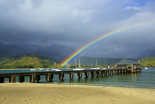 Posterazzi DPI2373736 Un muelle de arco iris en Hanalei Bay Kauai, Hawái, Estados Unidos de América, impresión fotográfica, 19 x 12, multicolor