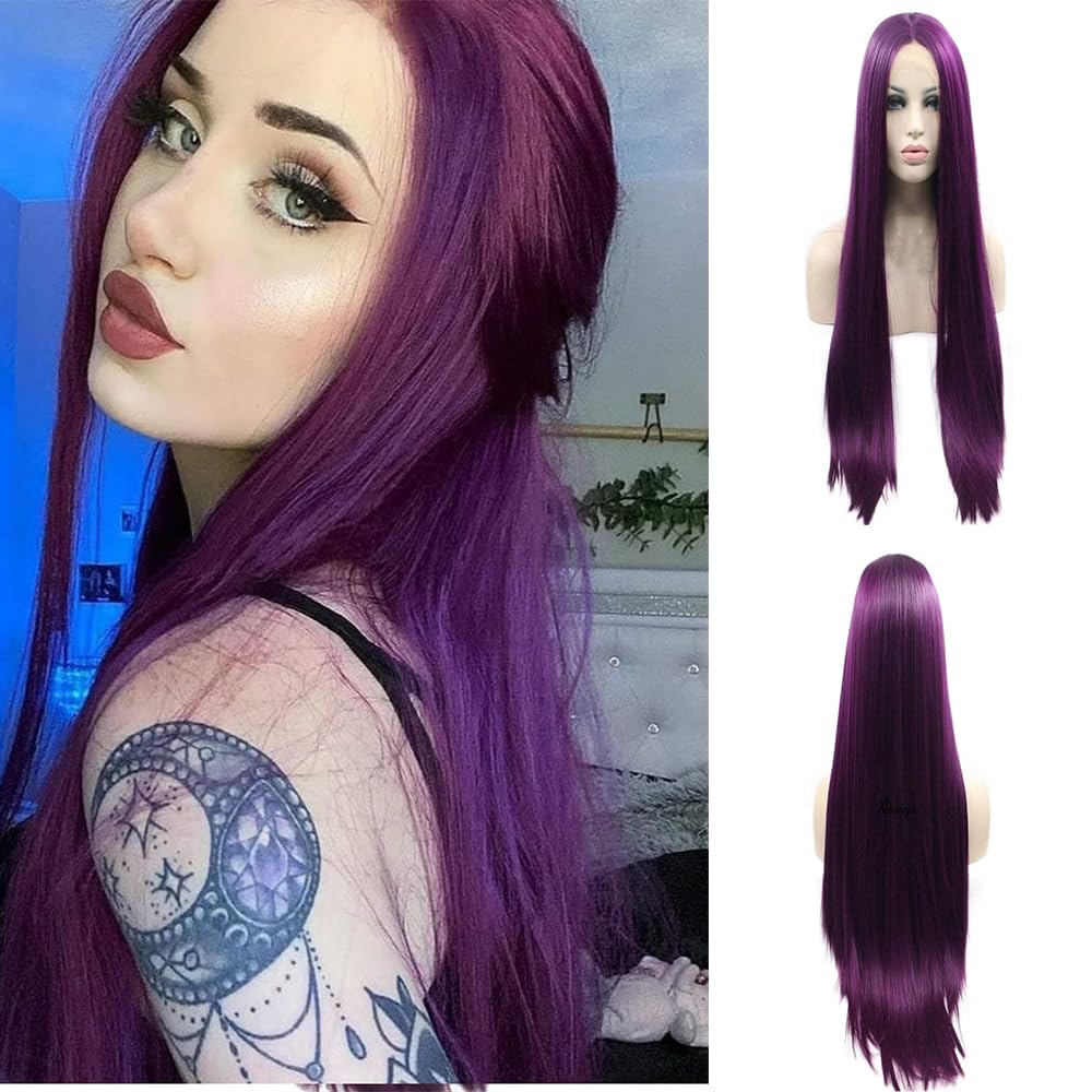 Amazon.com : Xiweiya Eggplant Purple Wigs Long Straight  display picture 2