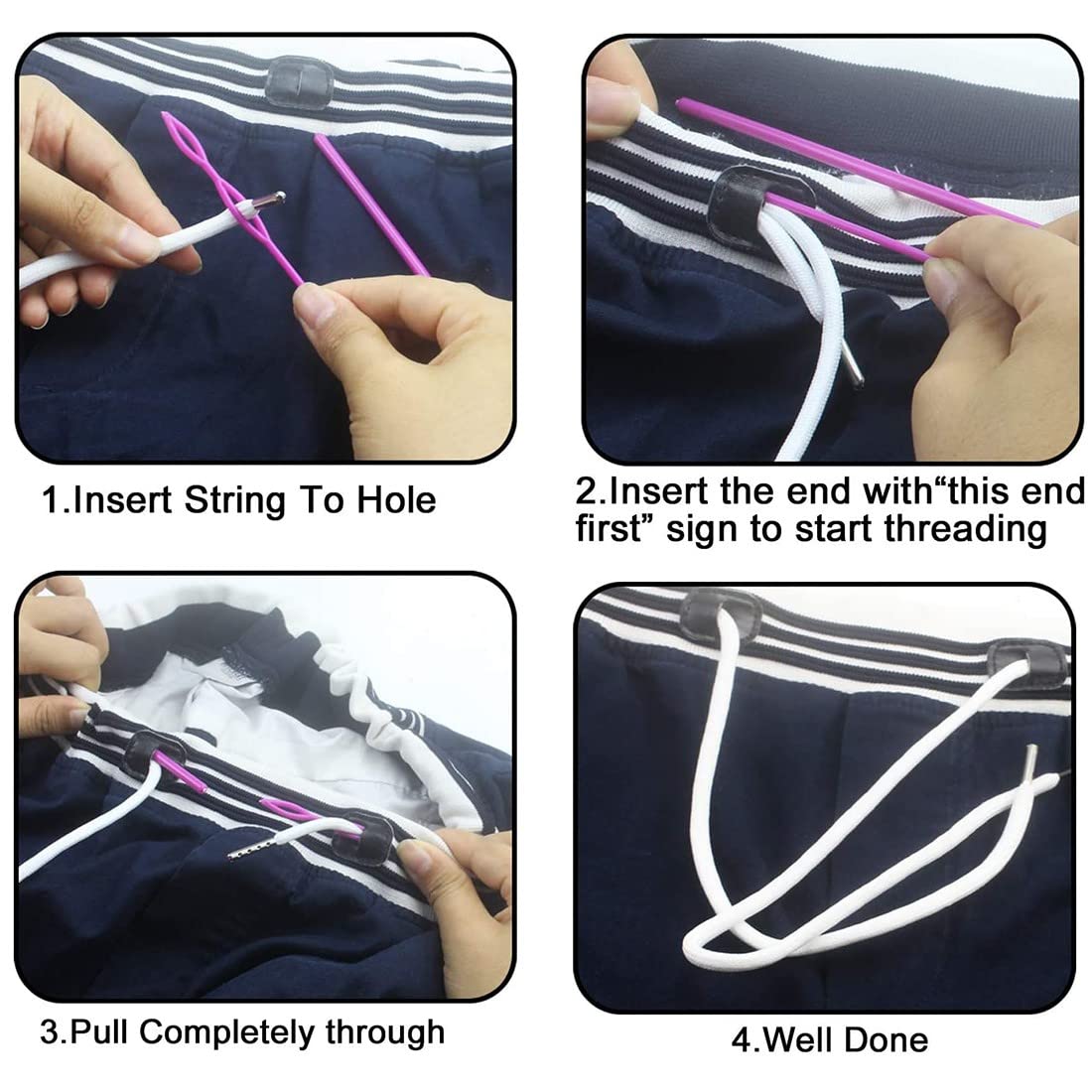 4 pezzi Cordoncini di ricambio con coulisse, cotone con cordoncino e 1 pezzi attrezzi per infila flessibile per pantaloni della tuta Felpe con cappuccio Scrubs Giacche Pantaloncini Lacci