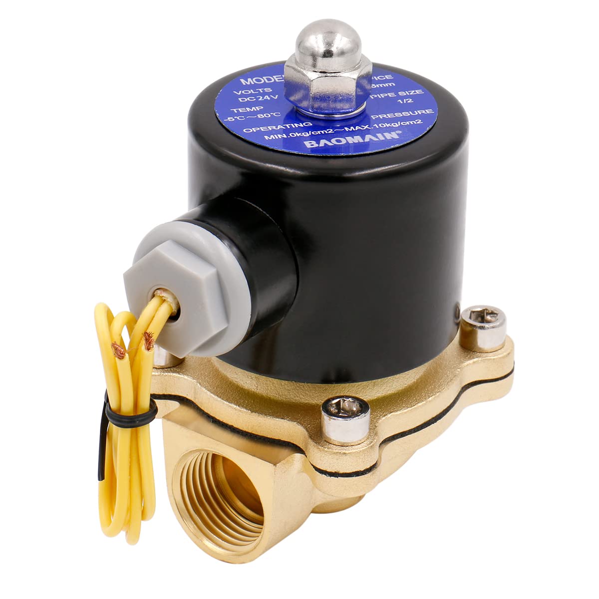 Baomain 1/2 inch Brass Electric Solenoid Valve Water Air N/C Valve DC 24V 2W-160-15