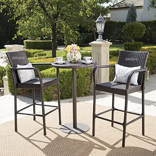 Image of BRISHI Outdoor Bar Set Garden Patio Bar Set 2 Chairs and 1 Table Set Balcony Bar Table with Stool Set (Brown)