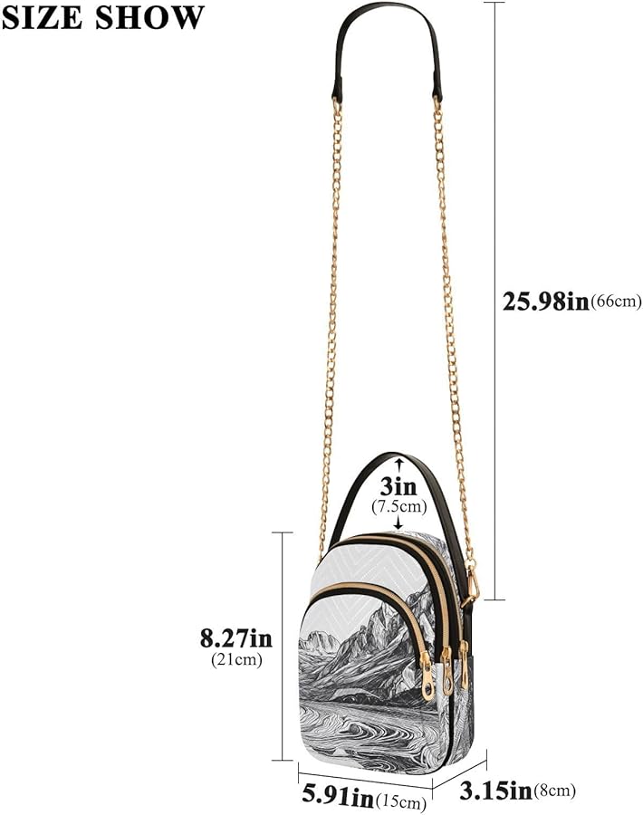 WOIWB Black White Mountain Sling Bag for Women, Small