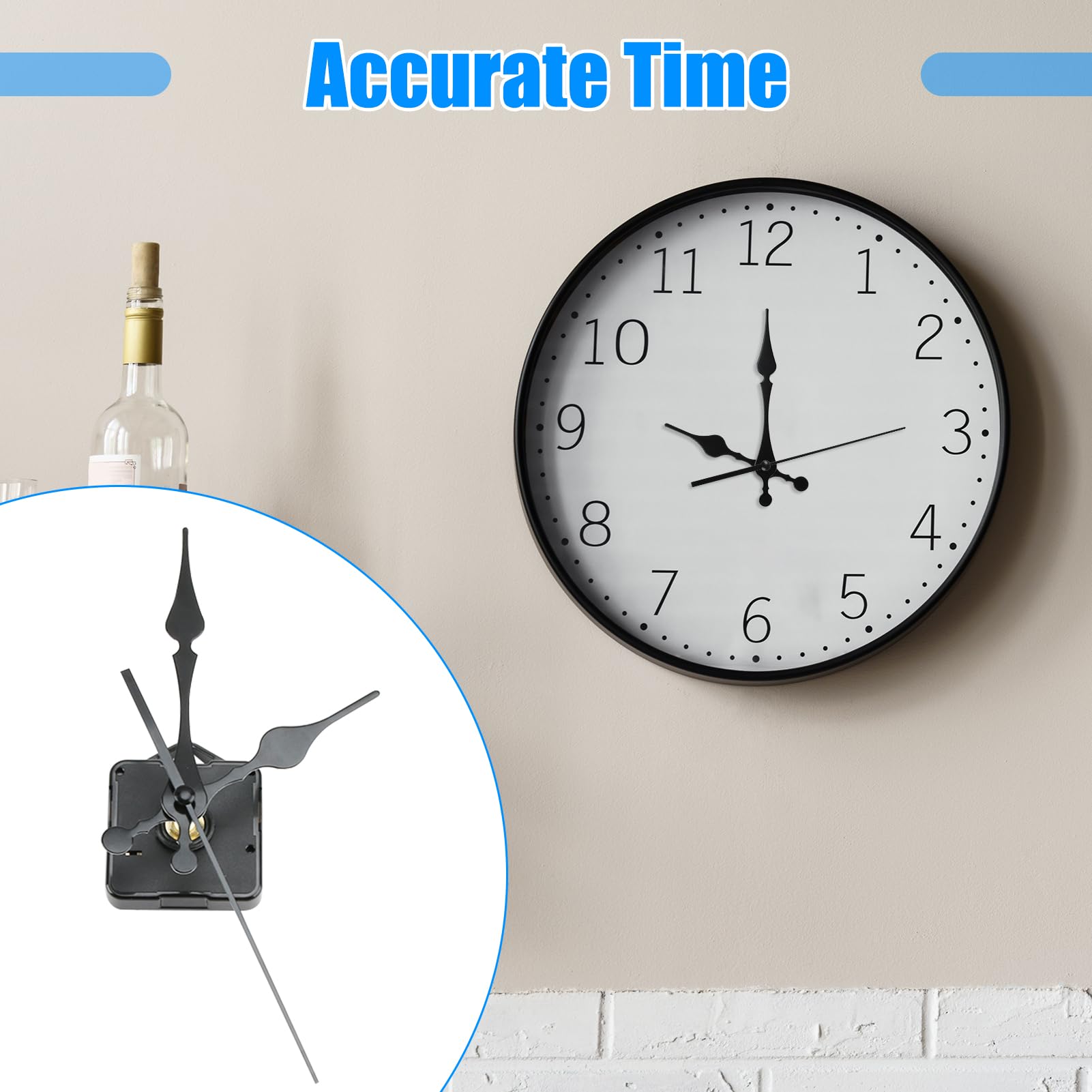 Mouvement Horloge Quartz Silencieux - Mécanisme Remplacement Aiguilles, 16mm Axe