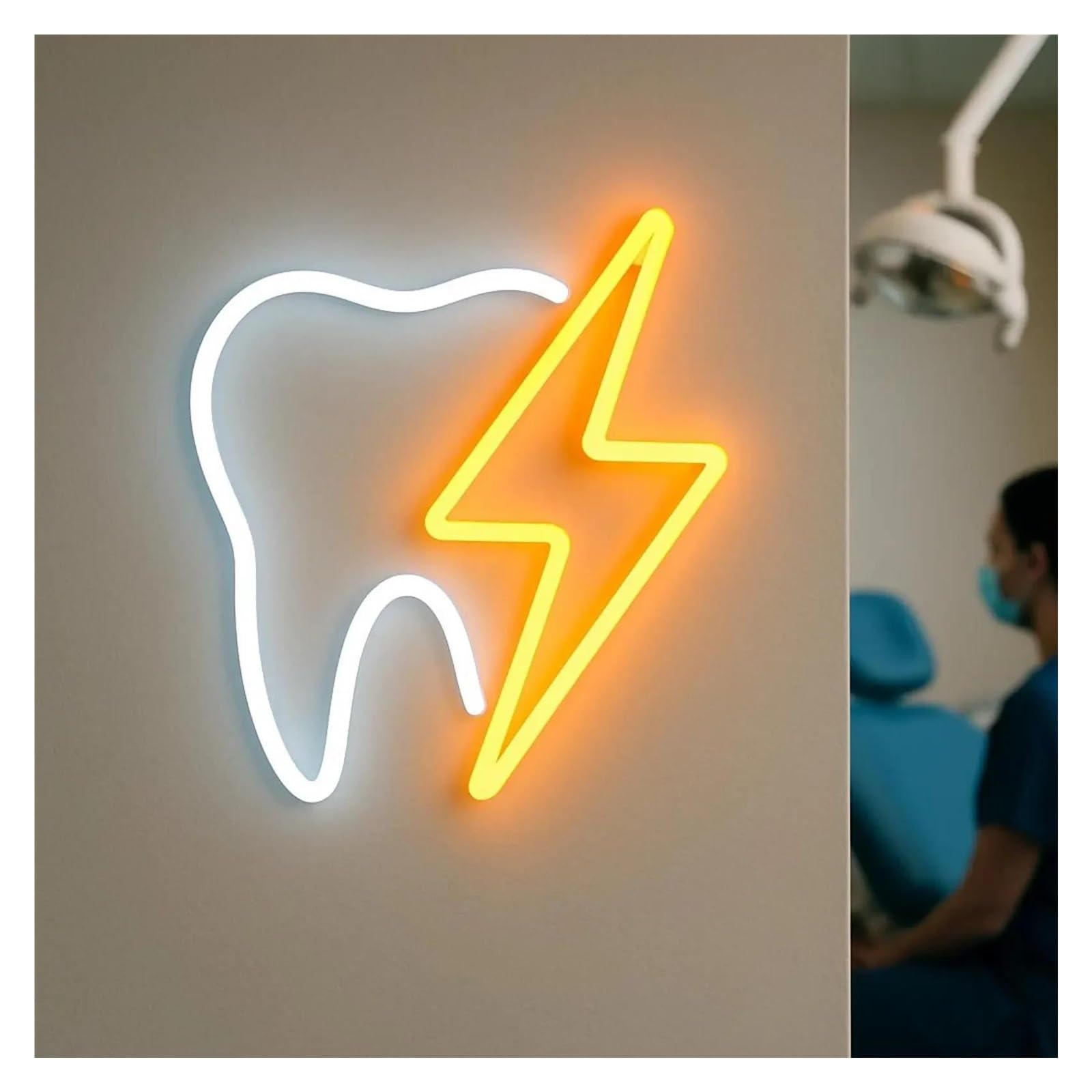 Luci al Neon Da Parete Dente E Fulmine Insegna Al Neon Dell'atmosfera Odontoiatria Clinica Decorazione Idea Per La Cura Dentale Per Dentista 40cm(Style4)