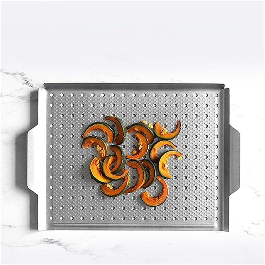 Cestello antiaderente rettangolare per barbecue, per grigliare verdure, carne, pesce, in acciaio al carbonio, 40 x 26 cm