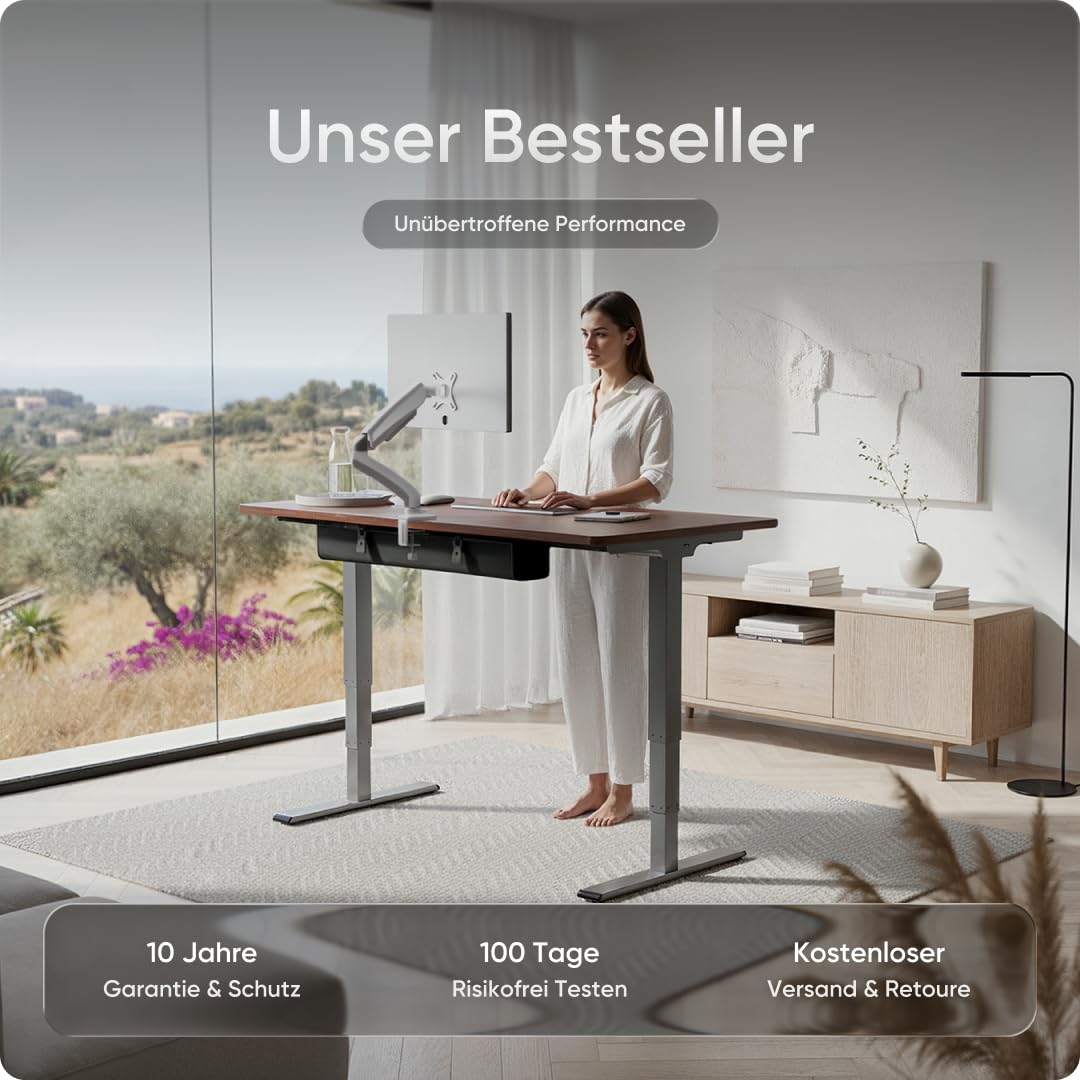 PRO Plus Elektrisch höhenverstellbarer Schreibtisch - Ergonomischer Stehpult mit Memoryfunktion Kollisionschutz (Graues Gestell, Mahagoni Tischplatte, 200 x 80 cm)