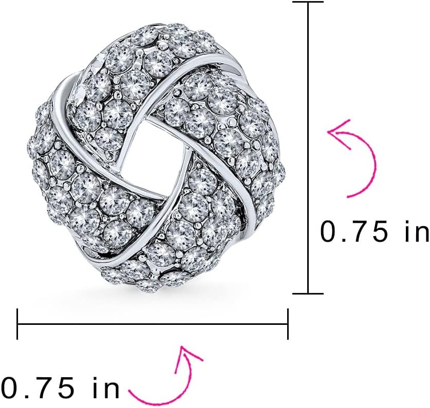 Set of Three Woven White Clear Crystal Love Knot Work Clip On Earrings For Women Non Pierced Ears Silver Rose Gold Plated Brass