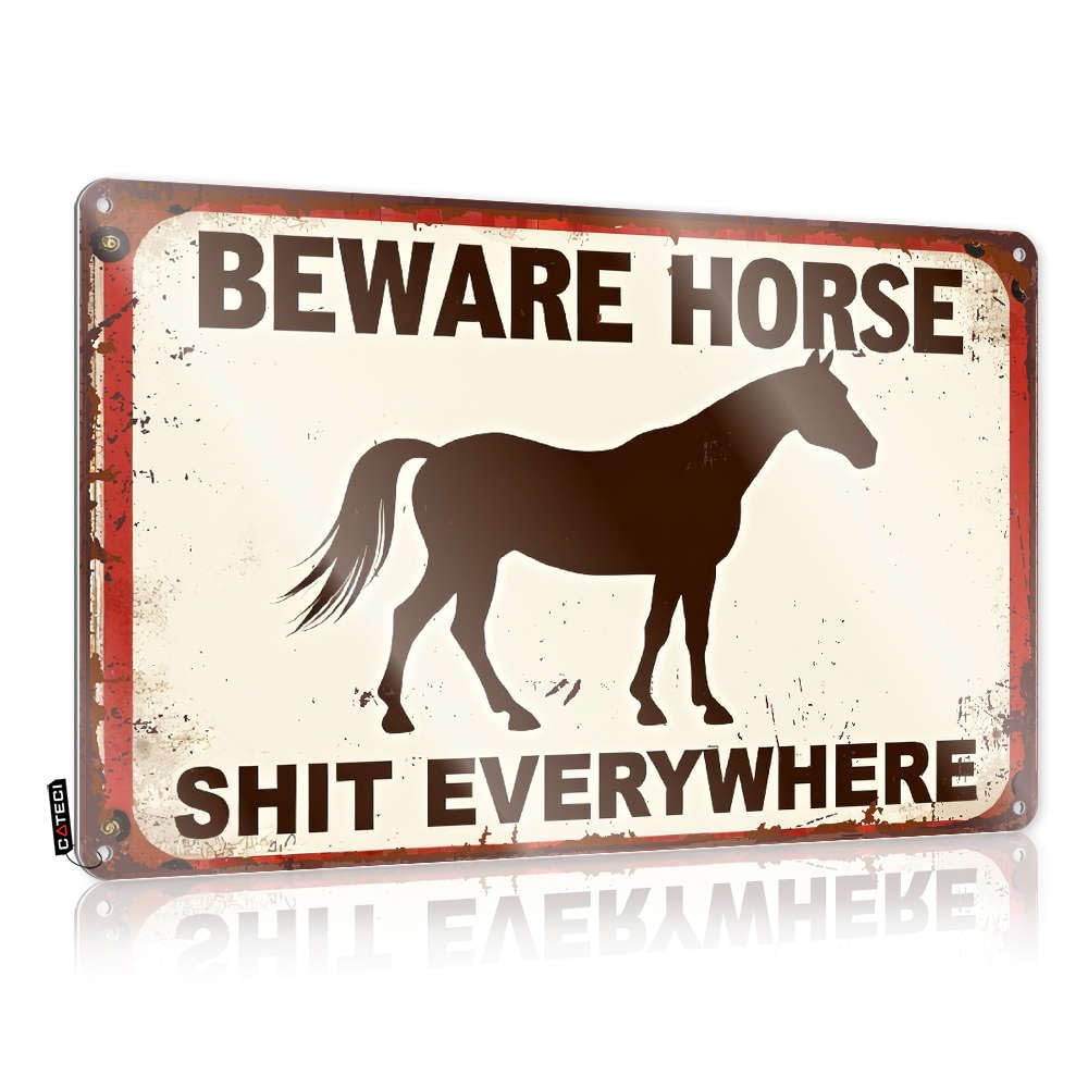 Fzfn Colour Funny Nice Vintage Poster - Beware Horse Shit Everywhere Faded Metal Wall Art Ready To Hang For Cave(30X40cm)