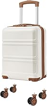 Kono 15 Inch Ryanair Cabin Bags 40x30x20, Small Suitcase with Removable Wheels, Airline Approved Hand Luggage Under Seat, Lightweight ABS+PC Hard Shell Trolley(Cream/Brown)