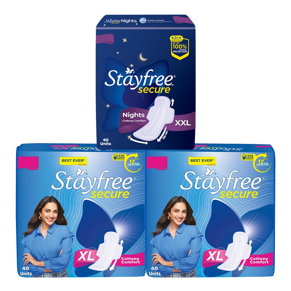 Stayfree Secure Day & Night Combo - Secure Cottony XL 40s (Pack of 2)+ Secure Nights XXL 40s (B0D2LFTKTR) Amazon Price History, Amazon Price Tracker
