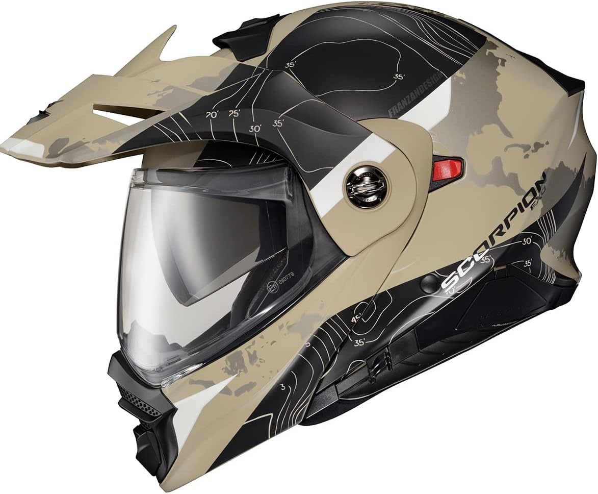 ScorpionEXO AT960 Modular Adventure Street Adult Motorcycle Helmet with Bluetooth Ready Speaker Pockets DOT ECE Approved (Topographic Sand Large)