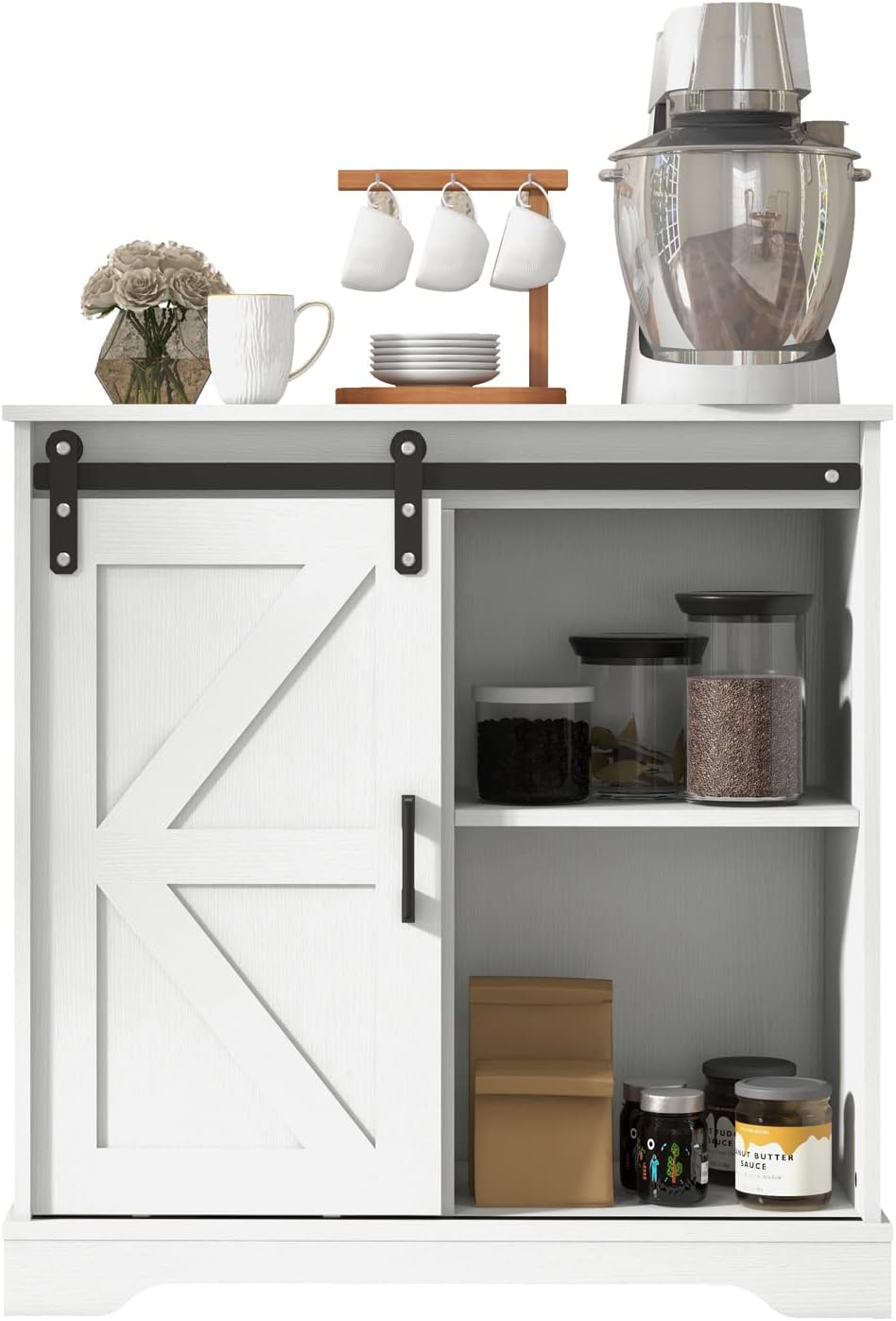 LFGUIZO Buffetschrank Weiß 79x35x80cm - Mit Acryltüren & Verstellbarem Regal