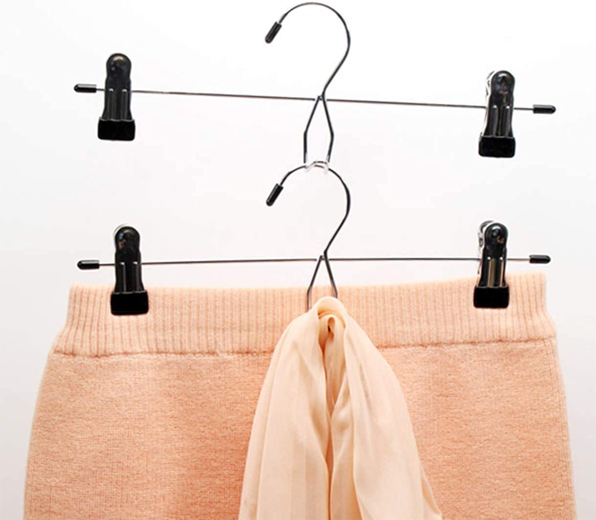Tosnail Paquete de 15 perchas apilables para faldas y pantalones con clips antideslizantes, perchas adicionales, perchas en cascada para ahorrar espacio