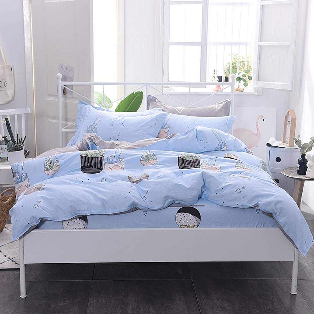 Abojoy Cactus Duvet Cover Set Desert Succulent Plant Printed Blue Reversible 100% Cotton Bedding Set 3 Piece for Girls Women Teens Adults - Soft, Breathable Lightweight(King, Style4)