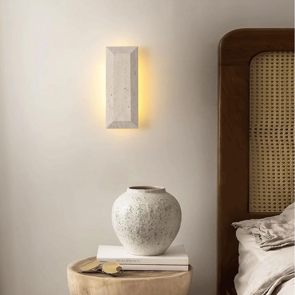 Applique rettangolare da 9,8 pollici in travertino giallo, con sorgente luminosa a LED, lampada da parete in pietra naturale, stile industriale, ideale per soggiorno, ristorante e camera da le