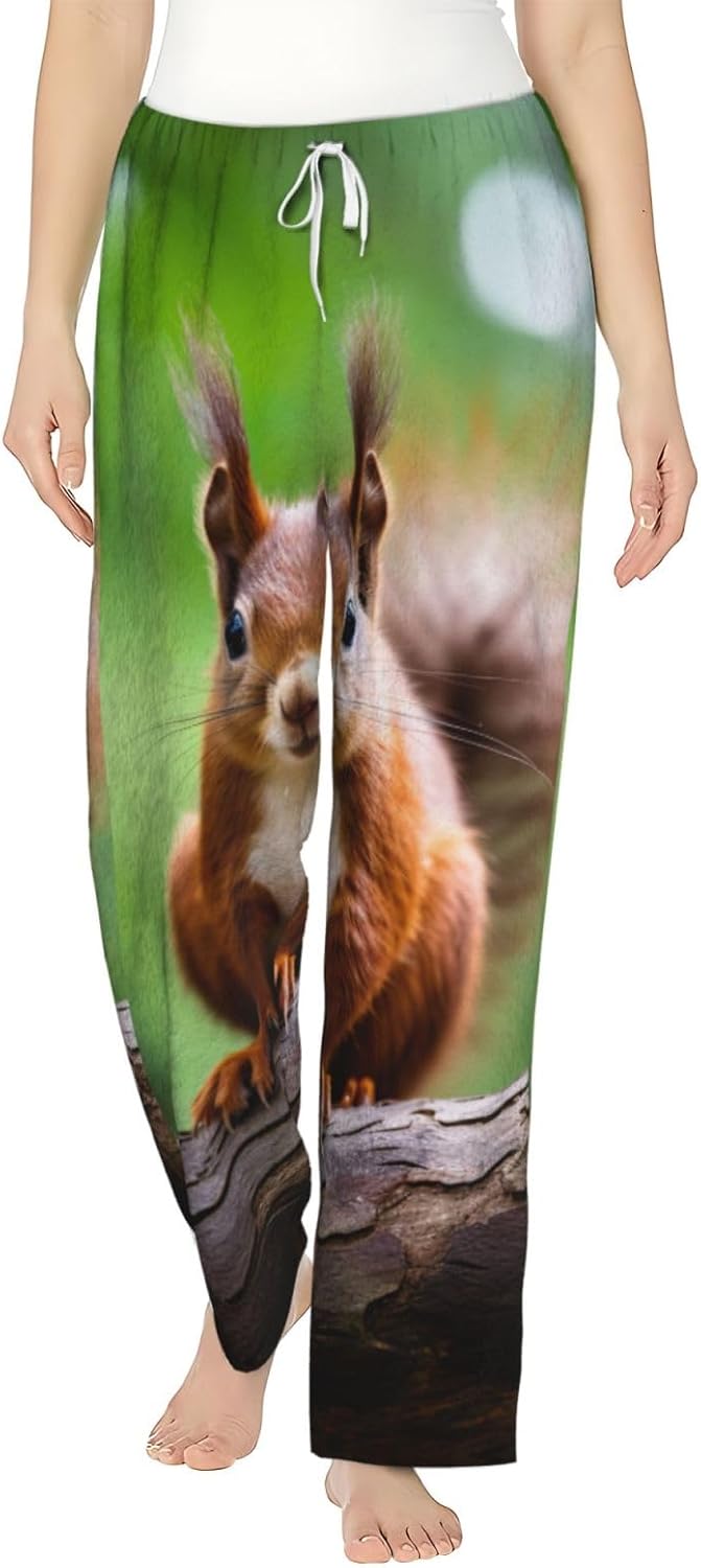 Red Squirrel Print Fashion Cozy Womens Flannel Pajama Pants,Perfect For Christmas And Everyday Wear