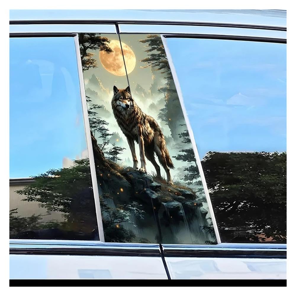 Auto Accessory 2PCS Car Door Post Decals Wolf Under Moon Scratch Protection