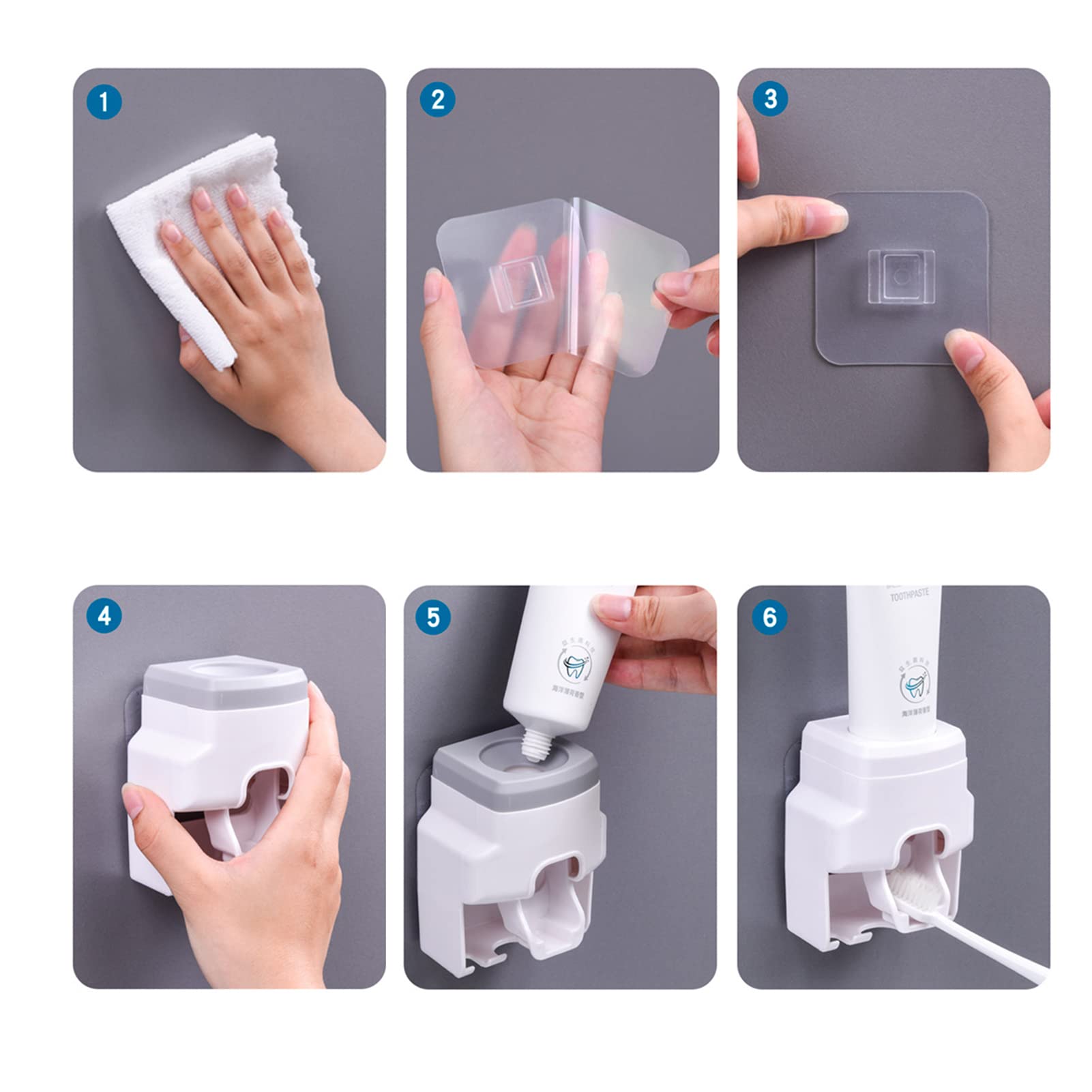Cocoarm Dispenser Automatico per Dentifricio, Spremidentifricio a Parete in ABS con Portaspazzolino, Adesivo Senza Fori, Design di Scarico Antipolvere per Bagno Adulti Bambini (GREY)