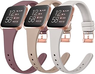 Vancle Slim Silicone Bands Compatible with Fitbit Versa 2 Bands for Women Men, Soft Breathable Sport Replacement Wristbands for Fitbit Versa 2 / Fitbit Versa/Versa Lite/Versa SE (Small, Milk Tea/Smoke Purple/Starlight)