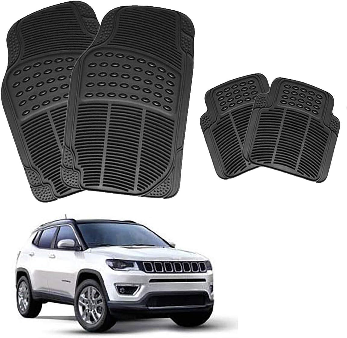 Shoolin 4PC Full Set Rubber Floor Mats Universal Fit Car Mat for Jeep Compass (Black)