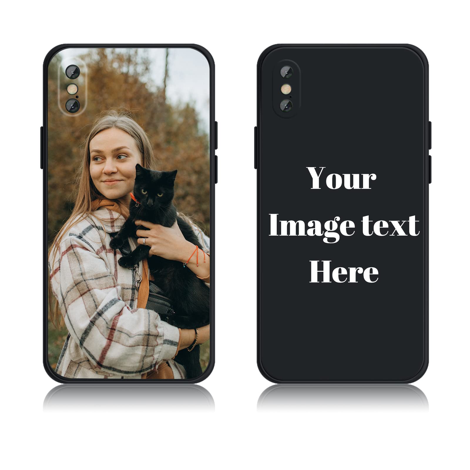 AnNengJing Custom Soft Liquid Silicone Cases Full-Body Protective Personalized Photo Name Text Logo Phone Cover for iPhone X/XS Black