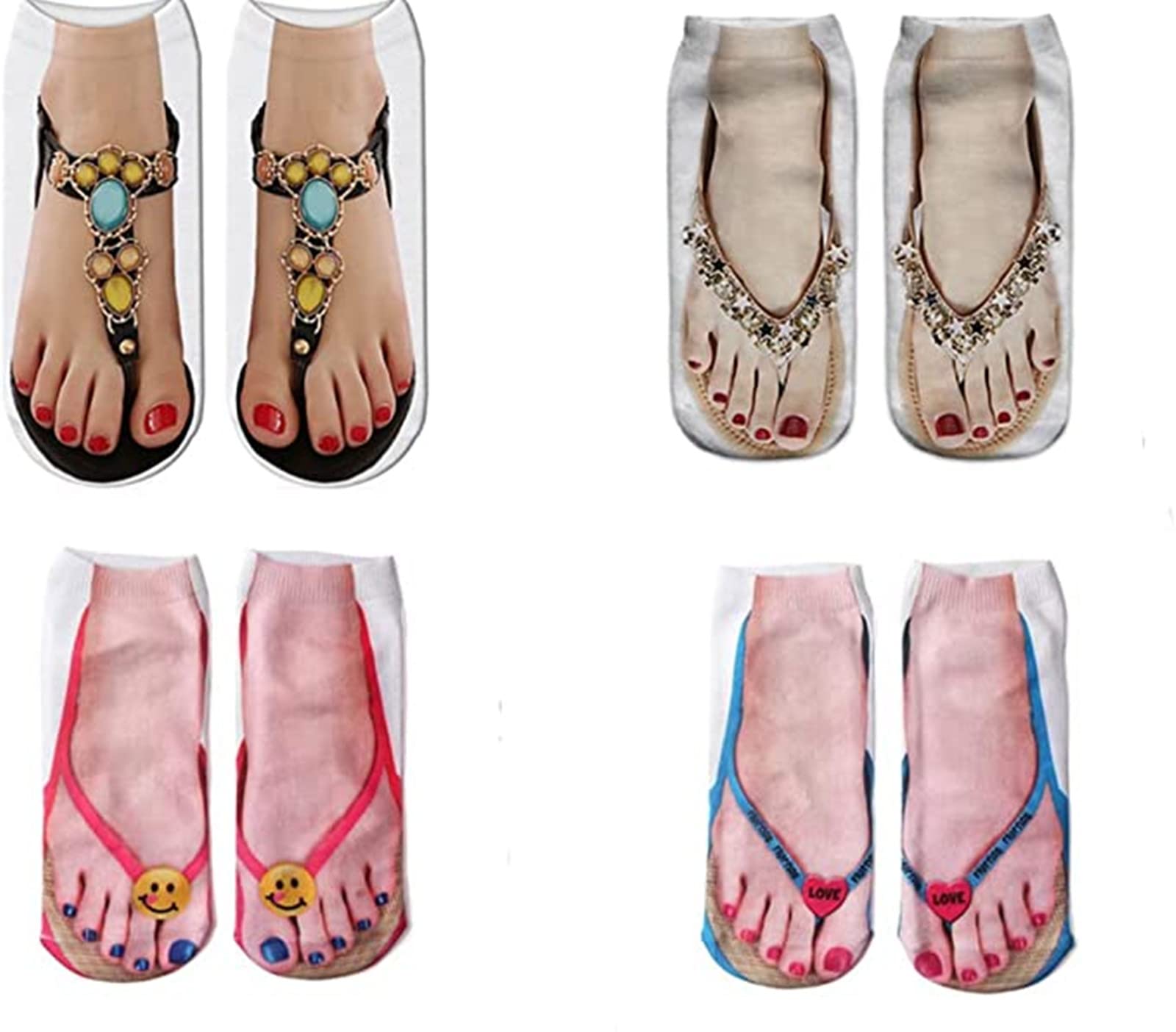Unisex 3D printed ankle socks flip flop design socks cute funny Socks - looks like you're wearing sandals and socks