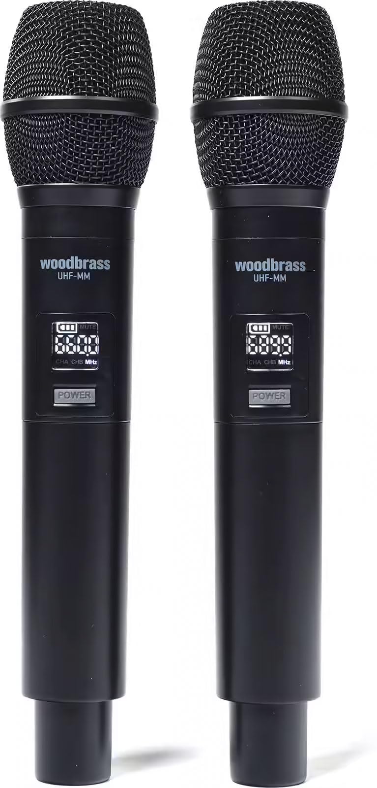 WOODBRASS Microphone sans Fil Système 2 x Micro UHF Multi fréquences - Portable Micros à Main pour Karaoké, Professionnel, DJ, Animation, Mariage, Conférence (UHF-2M-MULTI)
