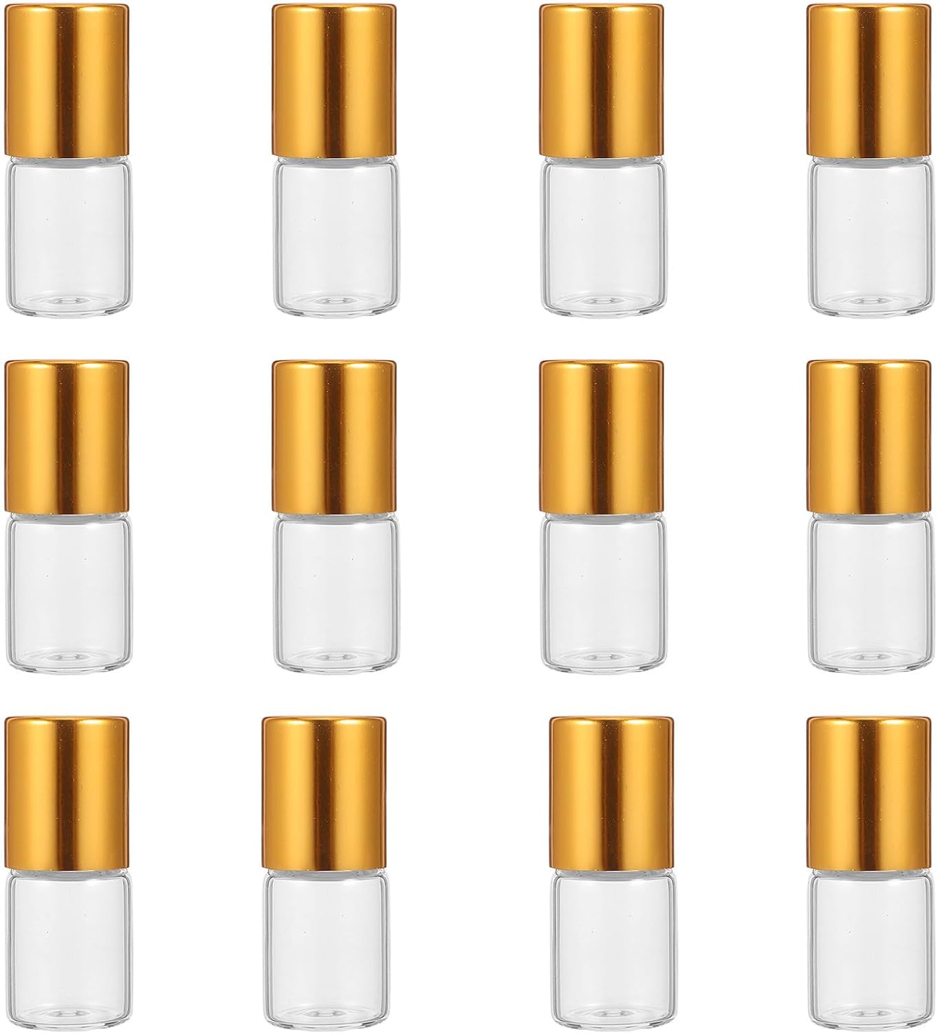 12pcs 2ml Essential Oil Roller Bottles with Glass Body and Aluminium Caps, Refillable Travel Size Perfume Bottles for Fragrance Application and Easy Monitoring, Compact Design