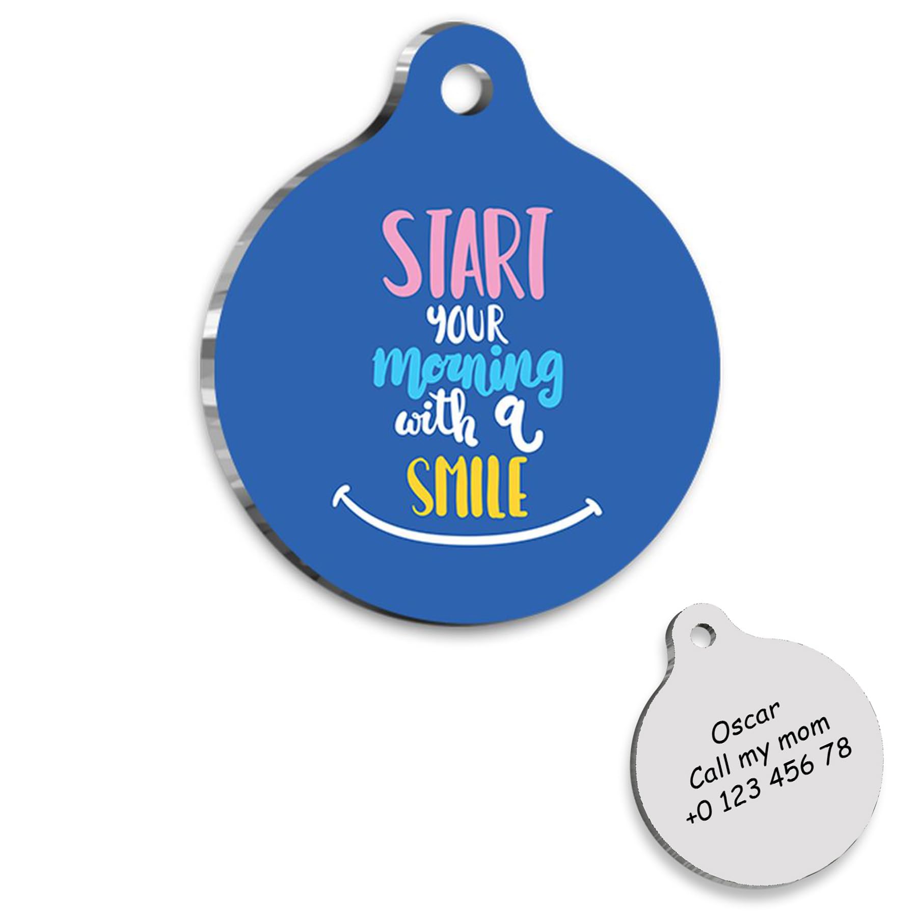 Start your morning with a smile Personalized Dog Tag - Custom Name Tag - ID Tag for Dog & Cat - Customized Pet Tags - Dog & Cat Name id Tag - Dog Name Tag - Engraved Dog Tag