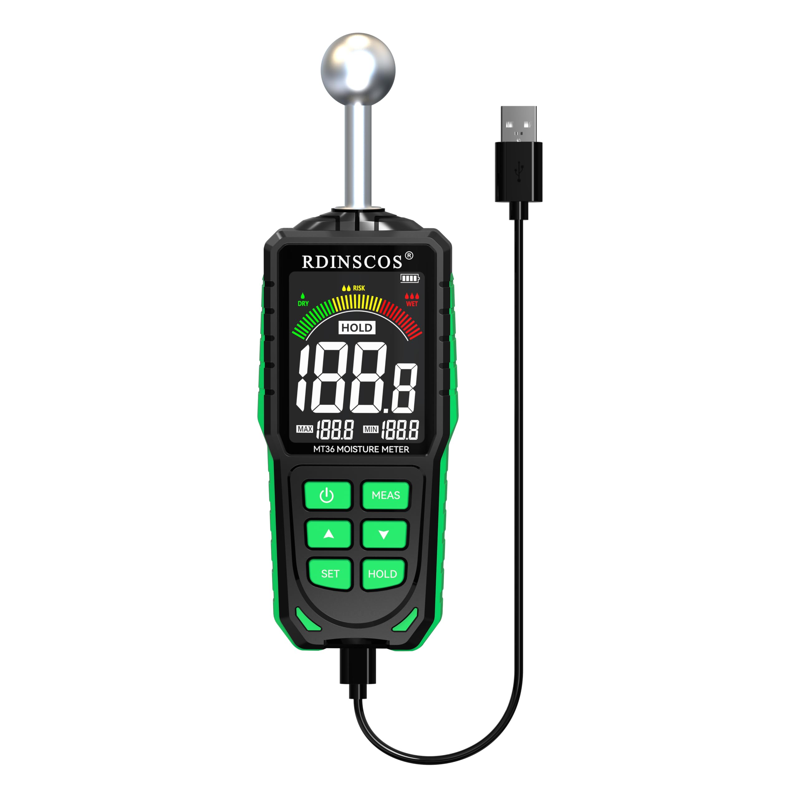 Mètre humide Murs Rechargeable Humidité de Bois, Hygromètre Numérique Professionnel Détecteur d'humidité pour bois, Murs et Planchers Testeur d'humidité (MT36)