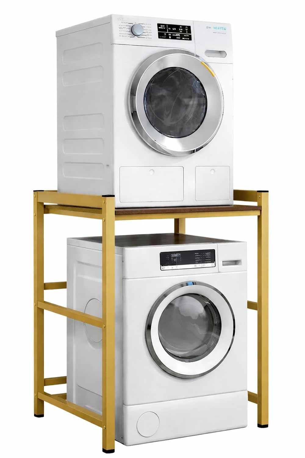 15WEST 56463 Washing Machine Storage Rack, Height Adjustable Dryer Rack with Washing Machine and Dryer Storage Rack, Space Saving with Load Capacity - Golden frame with Dart brown top-image-45