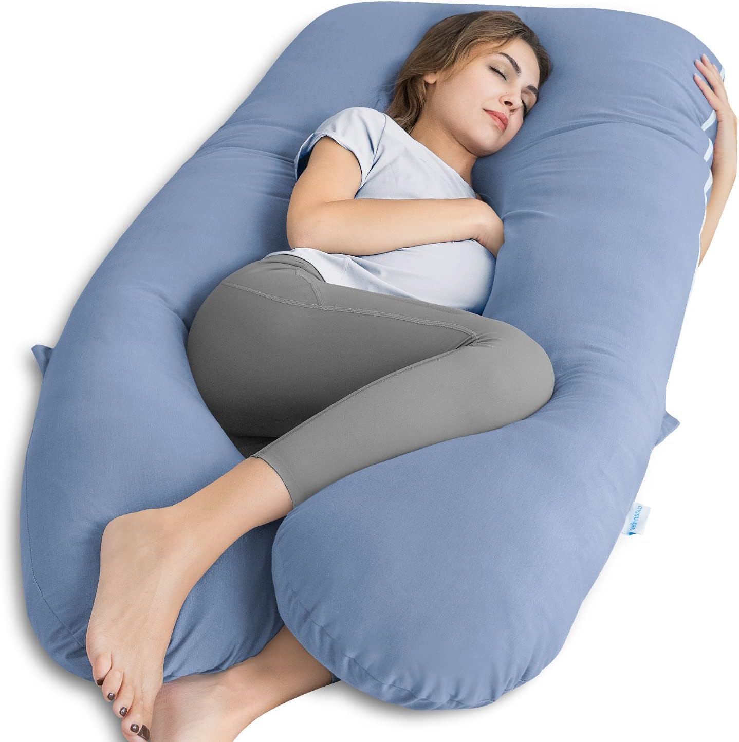 QUEEN ROSE Pregnancy Pillow, U Shaped Full Body Pillows for Sleeping Support, 55 Inch Maternity Pillow for Pregnant Women, Noy Blue
