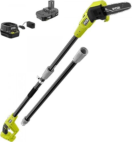 RYOBI ONE+ Sierra de poste inalámbrica sin aceite de 18 V y 8 pulgadas con batería de 1.5 Ah y cargador, color verde