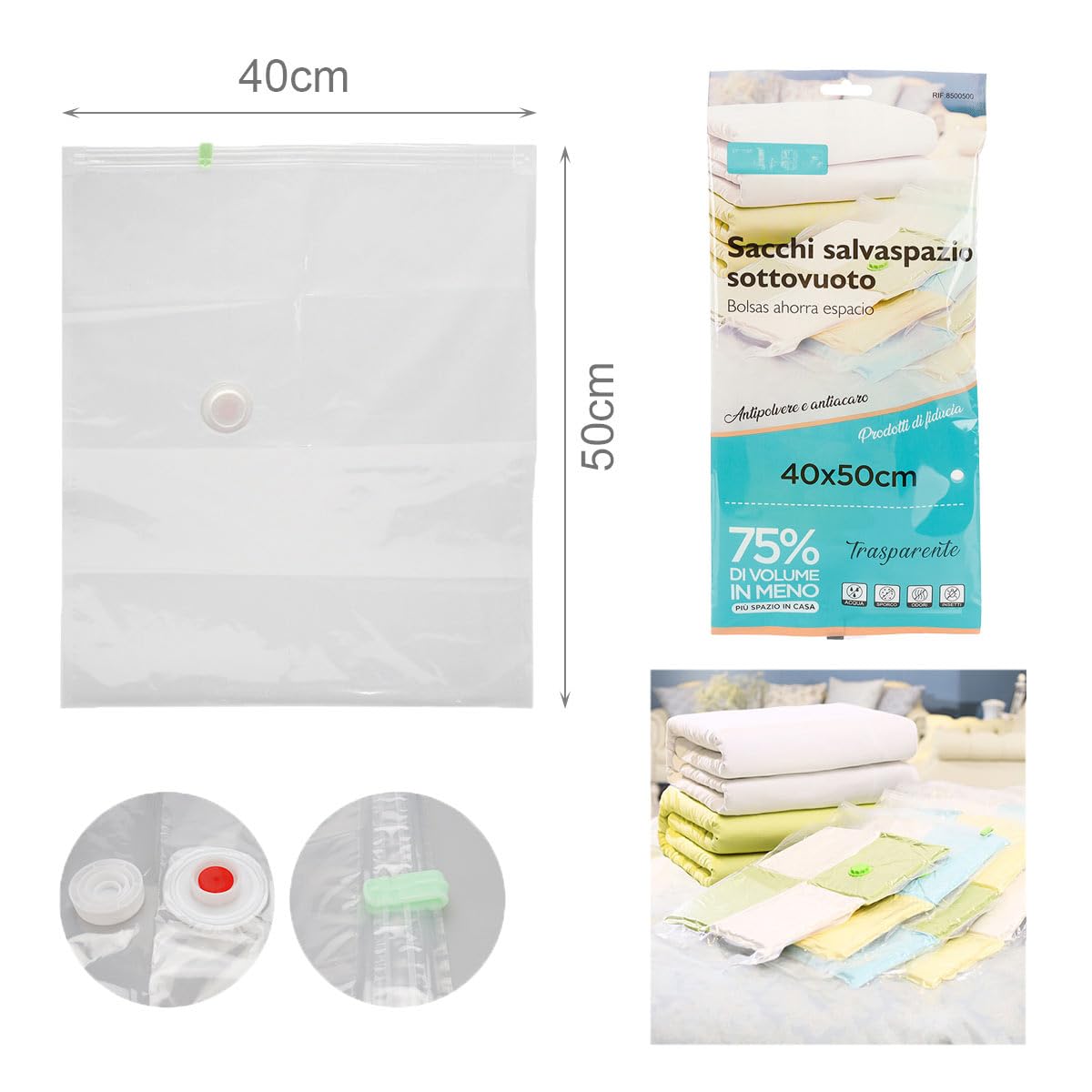 A2ZWORLD Pack of 6 Vacuum Bags for Clothes Transparent Vacuum Bags for Clothes and Duvets 40 x 50 cm, 40X50cm - Image 2