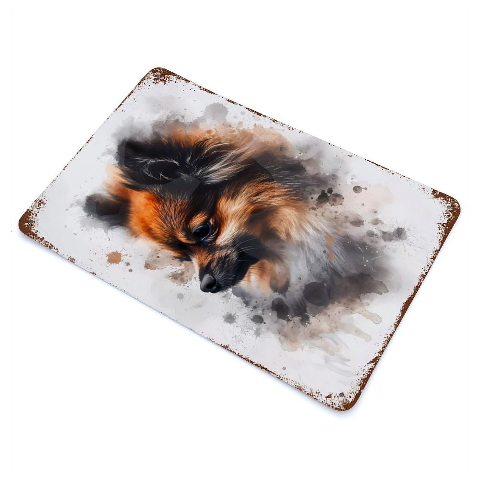 Pomeranian Watercolor Vintage Wall Sign 11.8"x7.9", Rust Effect Metal Decor for Farmhouse, Kitchen And Entryway Decor
