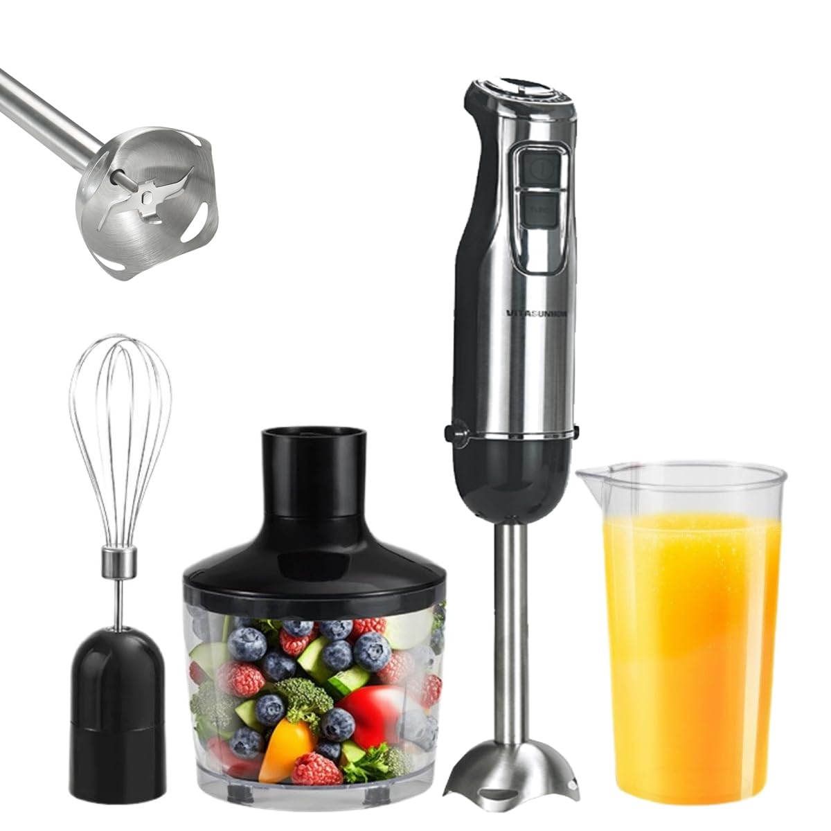 Stabmixer 800W 4-IN-1 mit 6 Stufen & Turbo – für Smoothies, Babybrei & Suppen