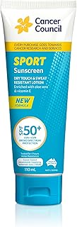 Cancer Council Sunscreen Dry-Touch Sport Lotion SPF50+ by Cancer Council - 110mL Sunblock, Water & Sweat Resistant, Enrich...