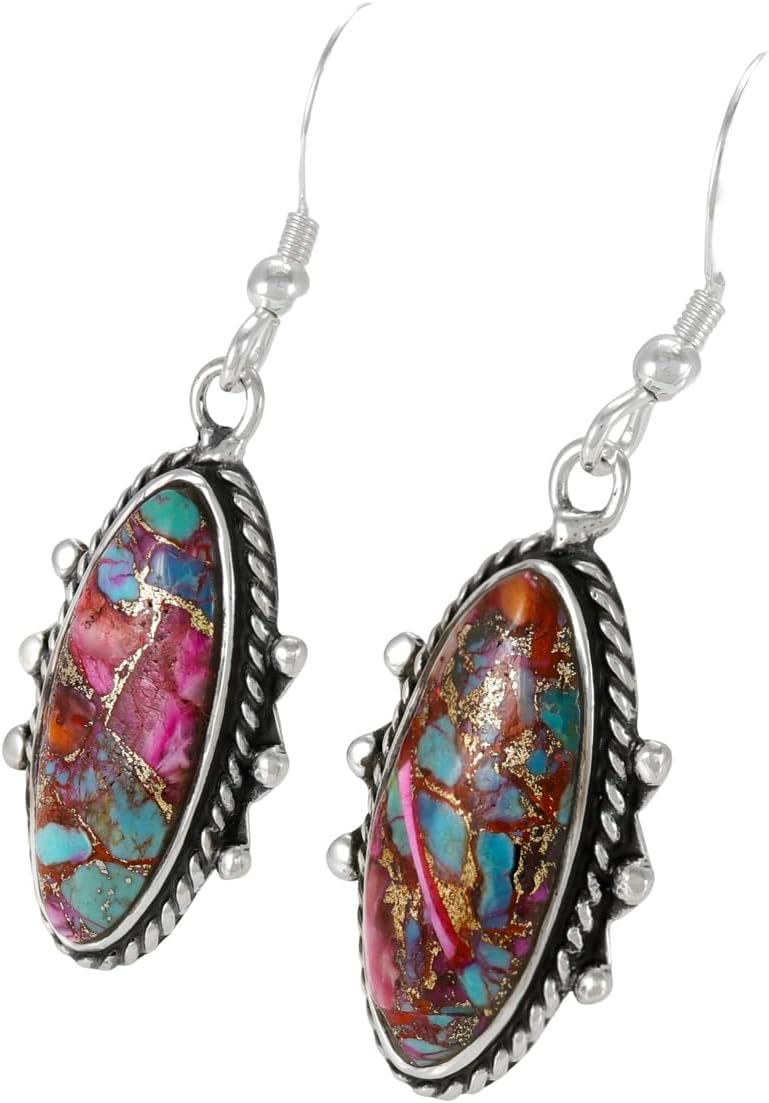 Turquoise Earrings 925 Sterling Silver & Genuine Gemstones - Image 3