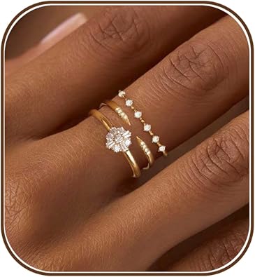 XIXINI Gold Rings for Women,Dainty Stackable Rings 14K Gold Plated Thumb Ring Set Cubic Zirconia Gold Rings for Women Non Tarnish Statement Promise Fashion Jewelry set Wedding Bands Engagement Rings Size 6 7 8 9 10