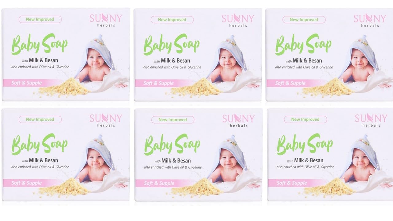SunnyHerbals Baby Care Soap for Soft & Gentle Baby Skin | With Milk & Besan | Enriched With Olive Oil & Glycerine, 75 gm (Pack of 6)