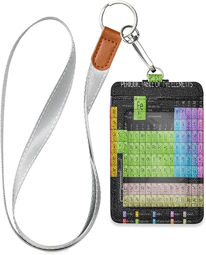KEEPREA - Soporte de cuero para tarjetas de identificación de la tabla periódica de los elementos, 3 bolsillos para tarjetas, tarjetero de piel