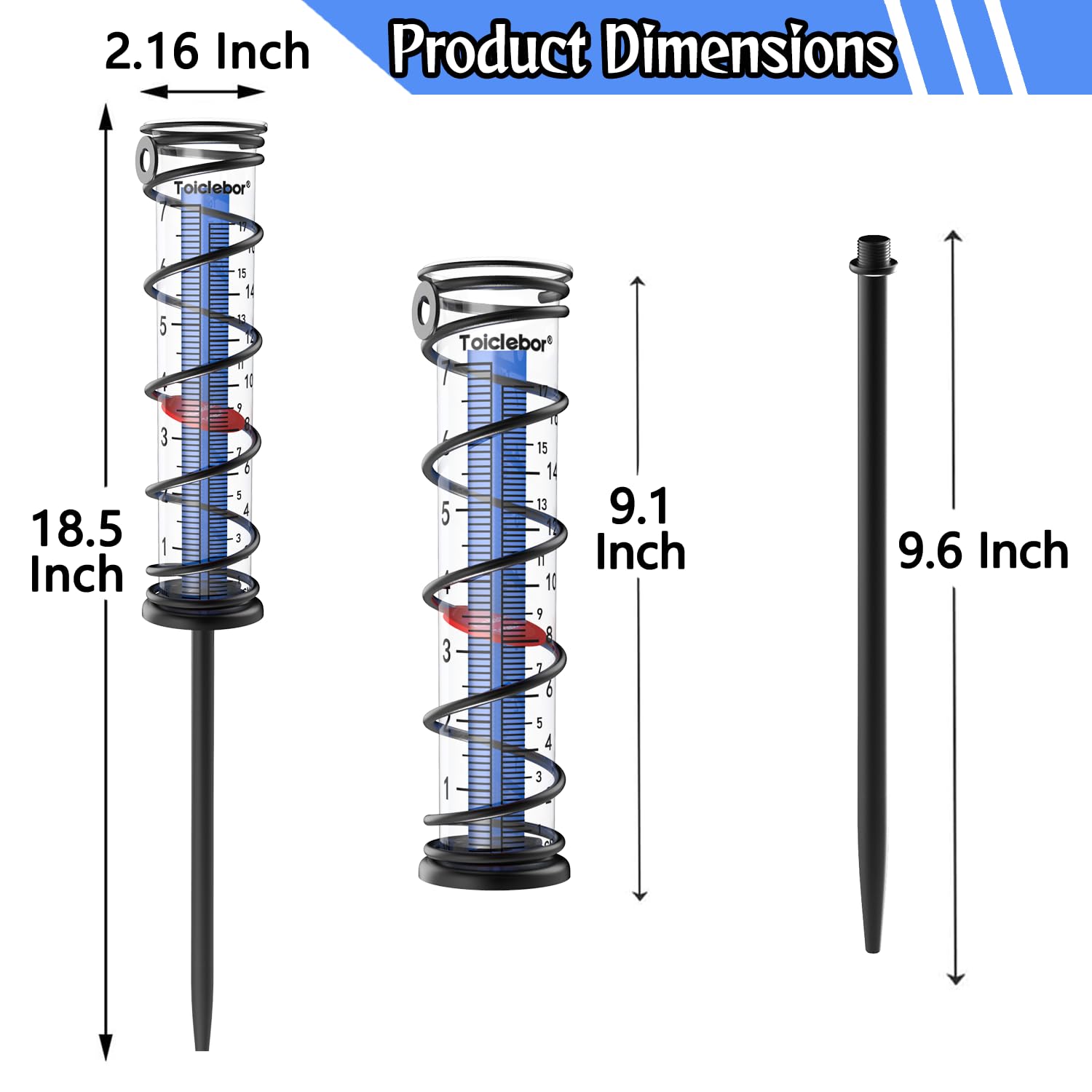 Medidor de Lluvia de Capacidad de 7 Pulgadas para Exteriores, estaca para Colgar o para el Suelo, Tubo medidor de Lluvia Desmontable con estaca de Metal, Negro Mate (RM-BS7-001)