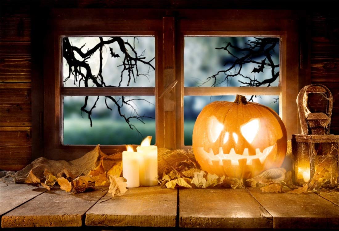 Amazon | Qinunipoto 背景布 ハロウィン happy halloween 夜 窓の外