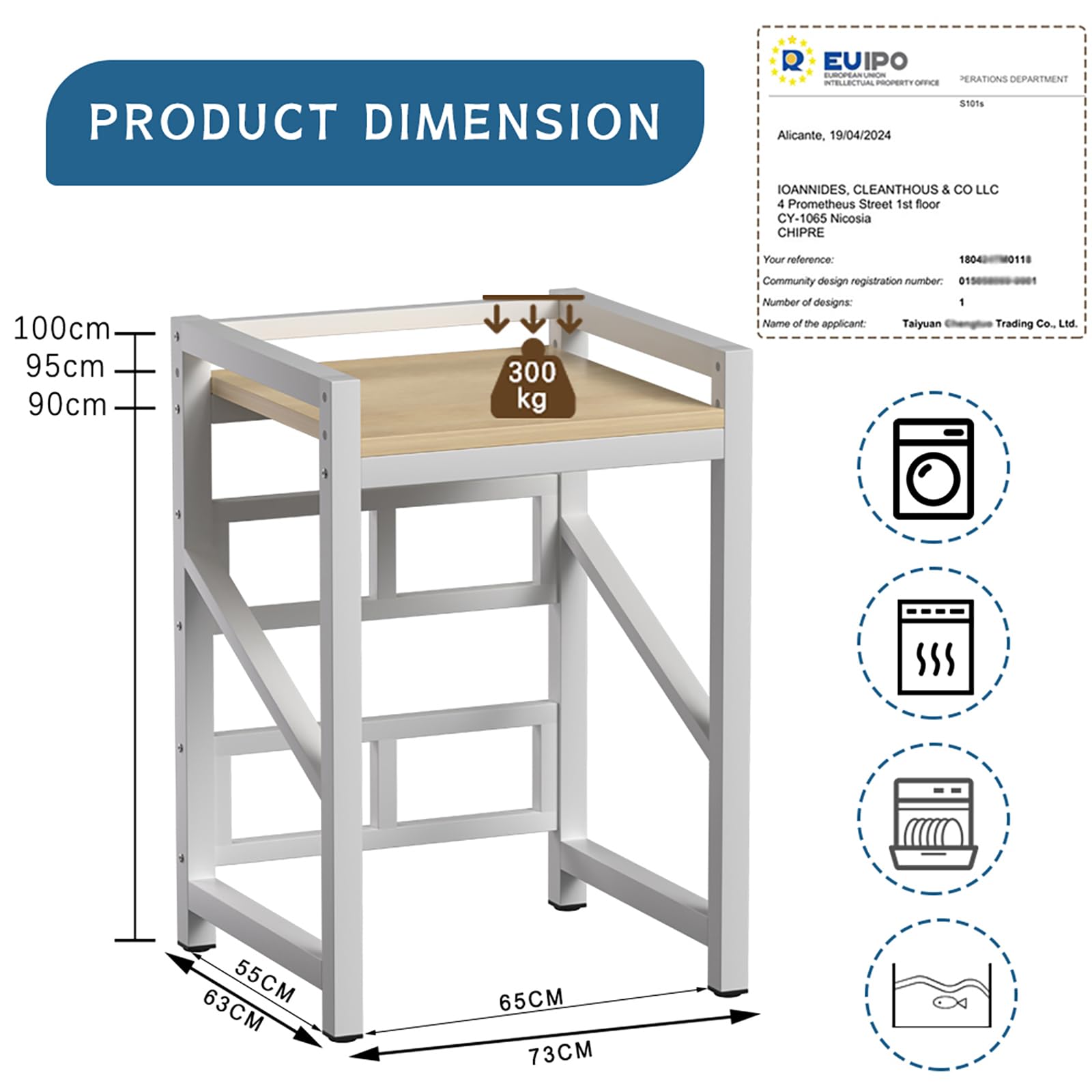 Waschmaschinenschrank mit Trockner, verstellbar, 3 Höhenverstellbar, Tragfähigkeit 300 kg