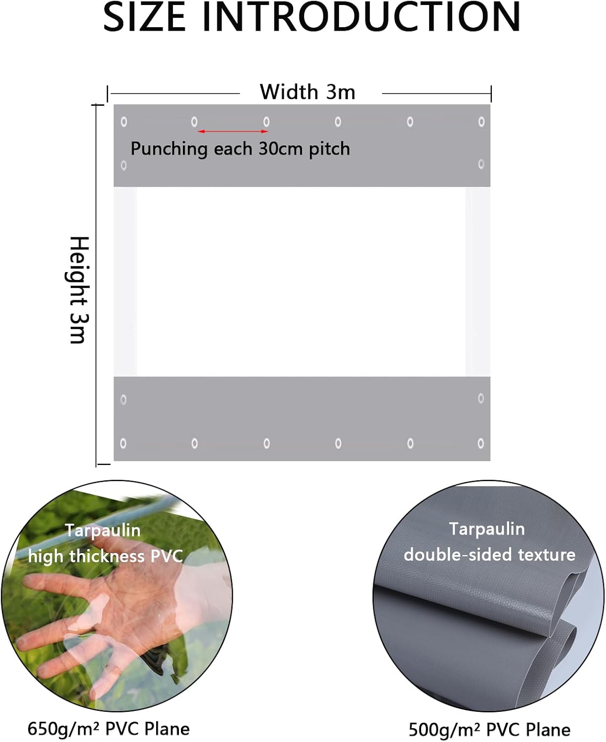 ele ELEOPTION (10ft High x 10ft Width) Vinyl Curtains for Patio, Outdoor Clear Panel Curtain Enclosure Waterproof PVC Heavy Duty Clear Tarps with Grommets for Pergola, Balcony, Porch, Gazebo Grey