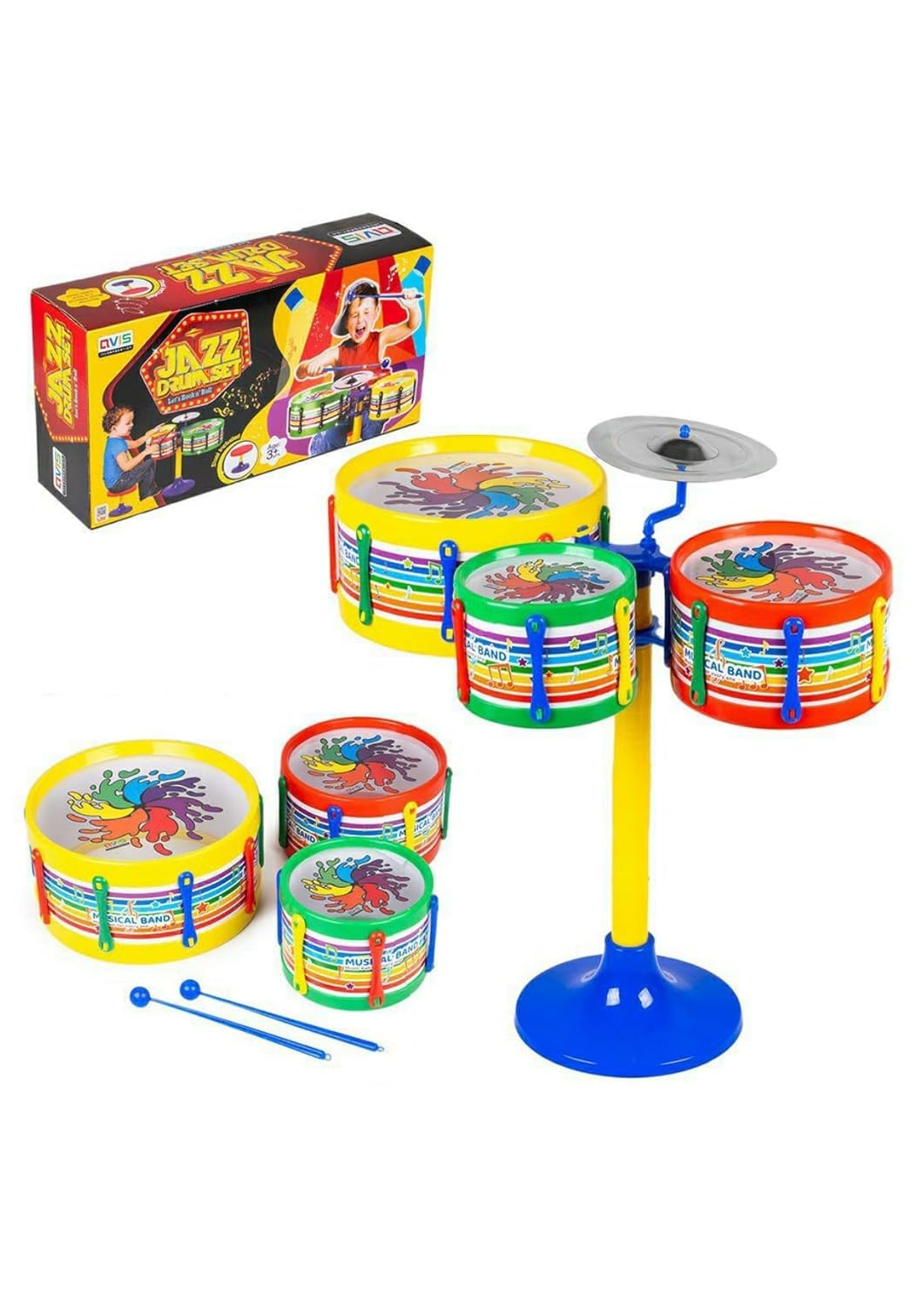 TOYSCAPE Jazz Drum Set Senior | Musical Band Instruments with 3 Drums, 1 Dish, 1 Stool & Sticks for Kids (Assorted Colors & Designs) (B0DF8QLKJN) Amazon Price History, Amazon Price Tracker