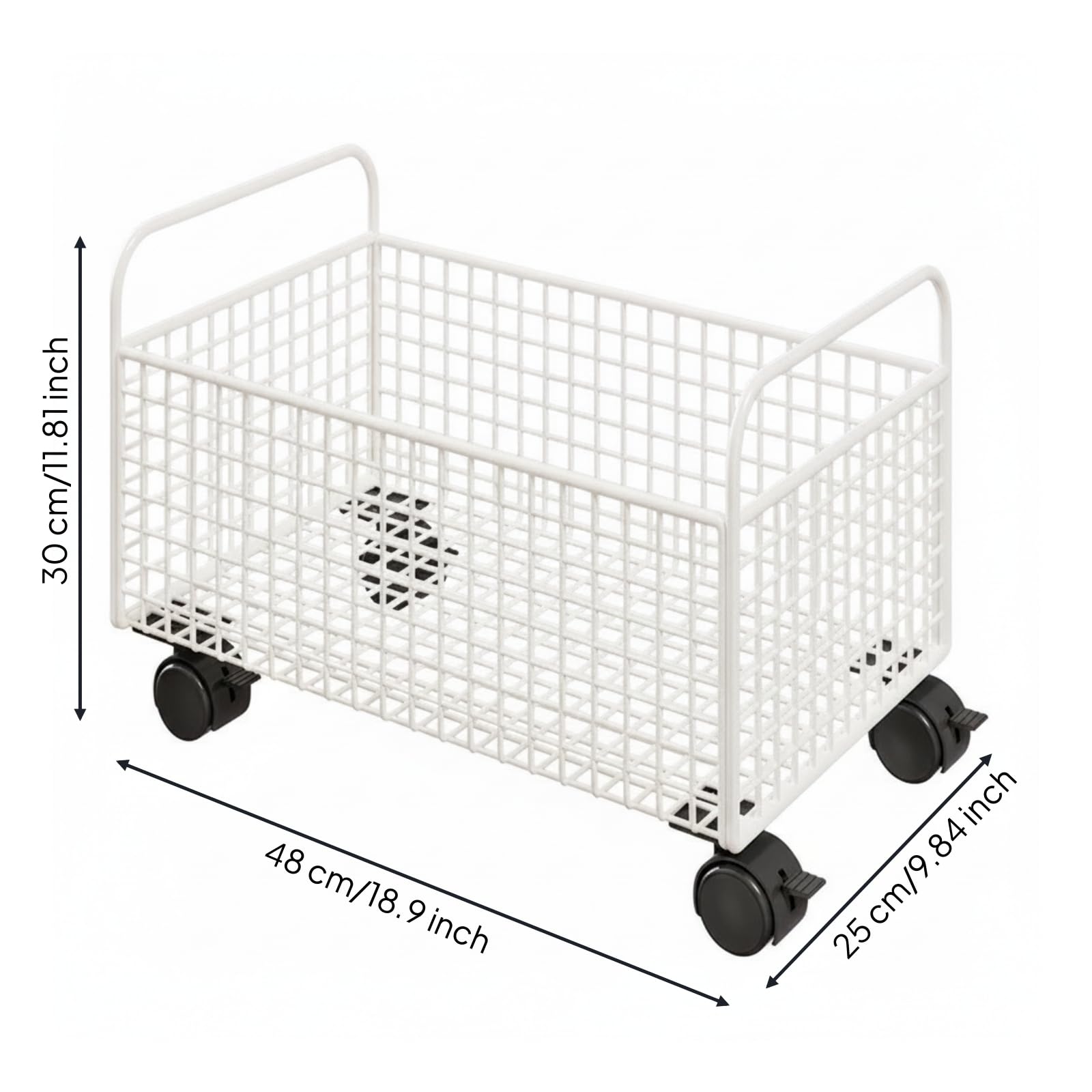 Contenitore Libri con Ruote Carrello Libreria Carrello Portaoggetti Cestino Metallico in Struttura Aperta E Maniglie Ergonomiche Ruote Rimovibili, Bianco, Grande Con Ruote