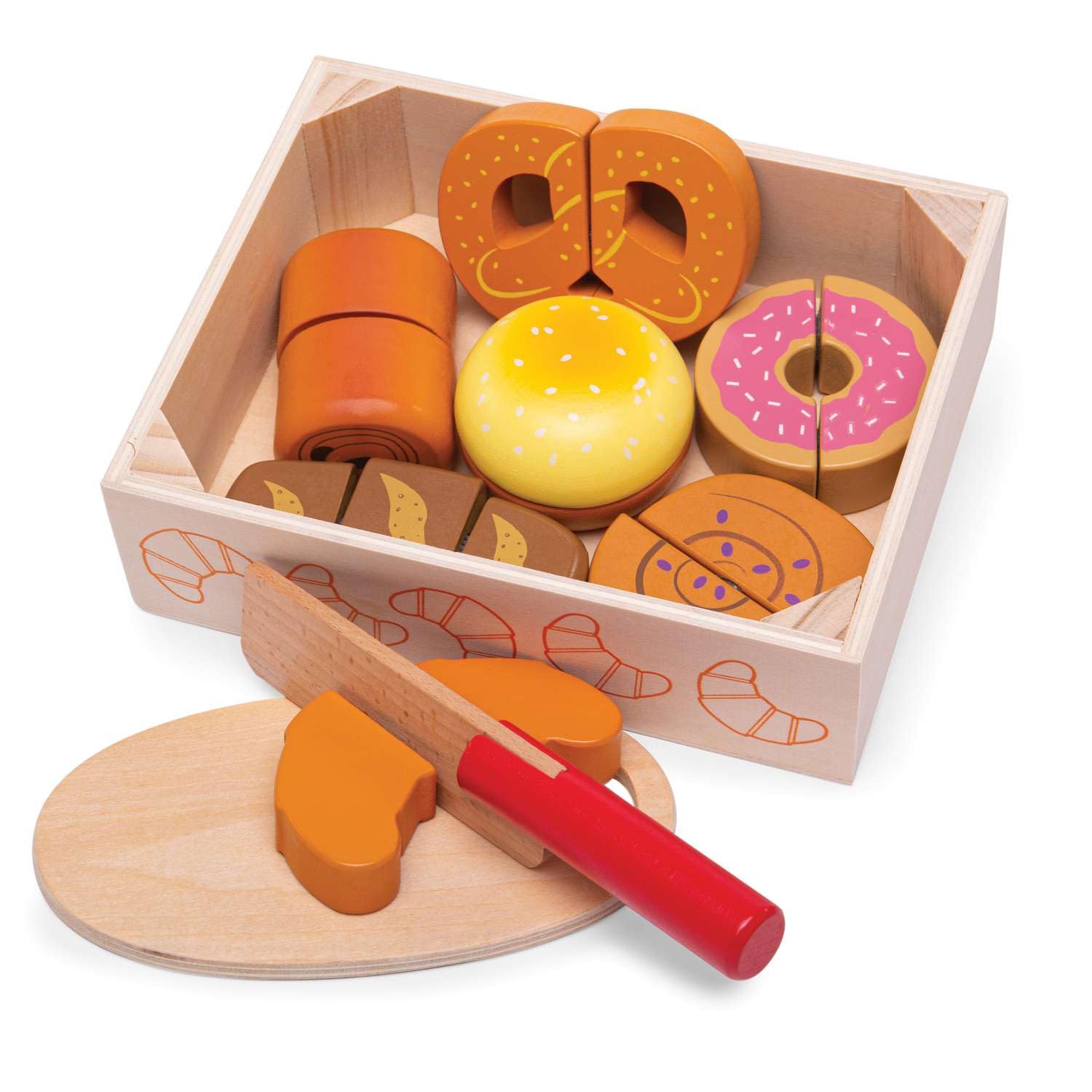 Bigjigs Toys Wooden Bread and Pastries Play Food Crate - Quality Toy Food for Toddlers & Children, Perfect Kids Wooden Kitchen Accessories for Pretend Play