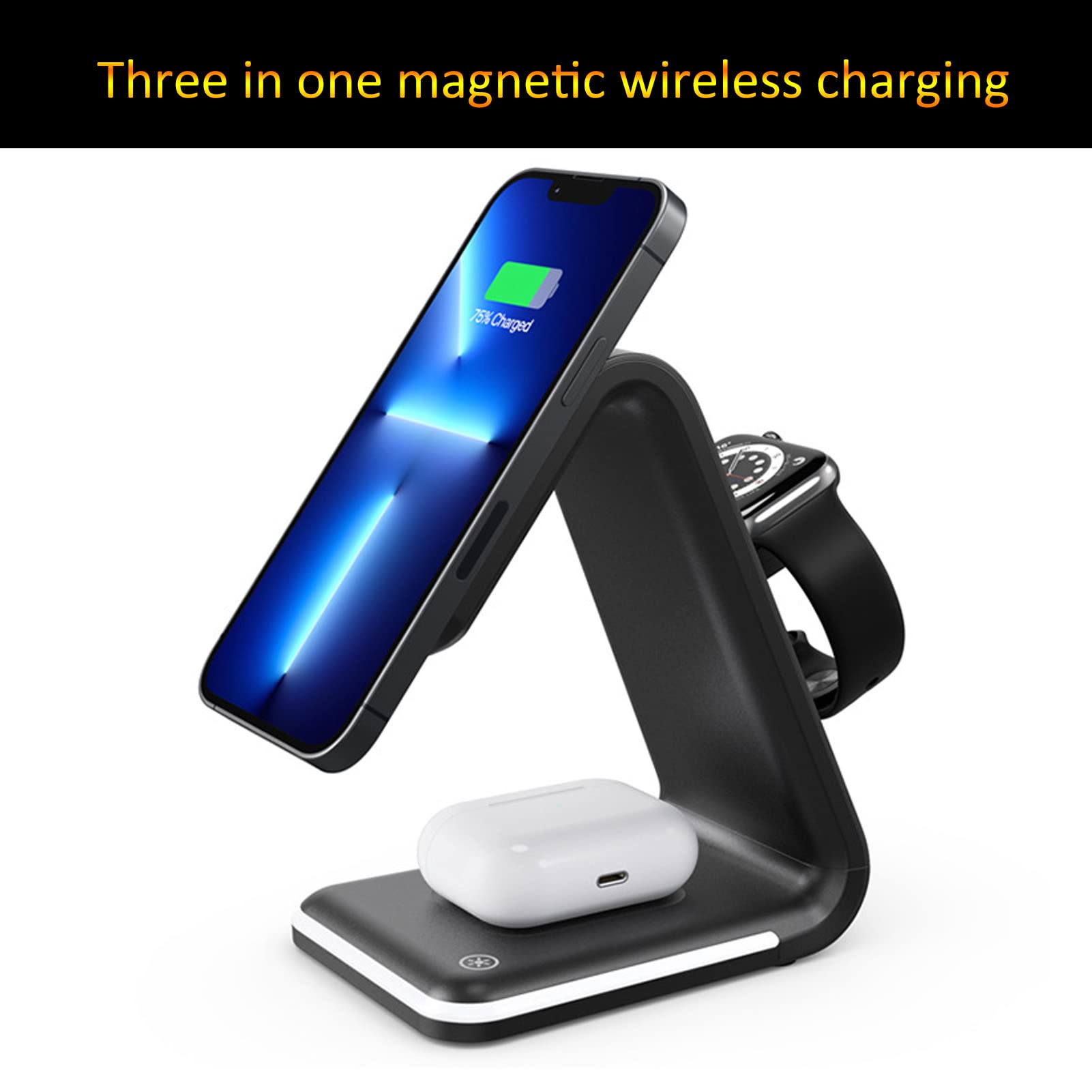 Stazione di Ricarica 3 in 1, Supporto per Dock di Ricarica Wireless Veloce da 15 W, Caricabatterie Wireless Rimovibile per Dispositivi Multipli IPhone, Compatibile con I13 12 11 Pro/Pro Max, Oro
